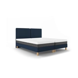 Ciemnoniebieske tapicerowane łóżko dwuosobowe ze stelażem 180x200 cm Lotus – Mazzini Beds