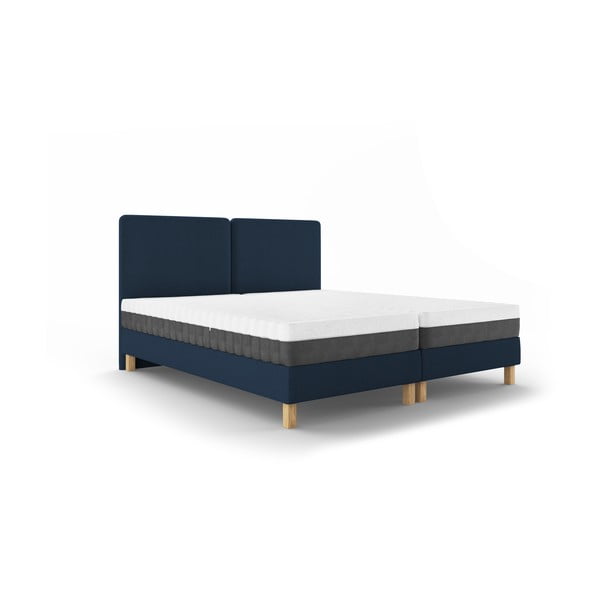 Ciemnoniebieske tapicerowane łóżko dwuosobowe ze stelażem 160x200 cm Lotus – Mazzini Beds