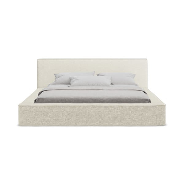 Kremowe tapicerowane łóżko dwuosobowe ze schowkiem i stelażem 160x200 cm Noho – Makamii-image-4