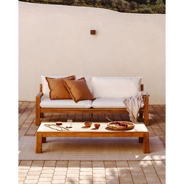 Biało-naturalna sofa ogrodowa z drewna tekowego Forcanera – Kave Home-image-1