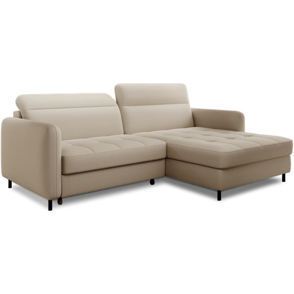 Beżowy aksamitny rozkładany/ze schowkiem narożnik (prawostronny/z szezlongiem) Gomsi – ELTAP-image-2