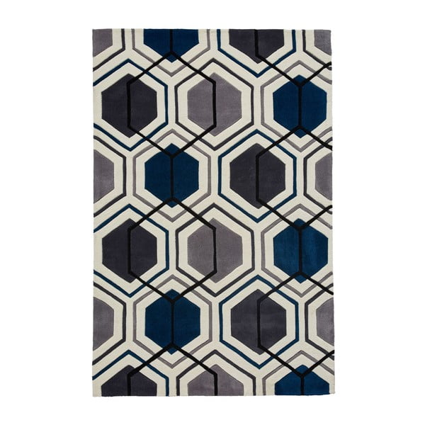 Szaro-niebieski ręcznie tkany dywan Think Rugs Hong Kong Hexagon Grey &Navy, 150x230 cm