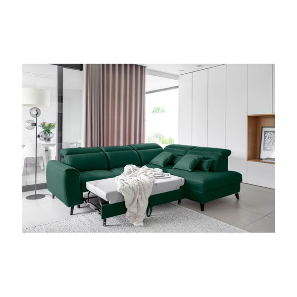Zielony aksamitny rozkładany/ze schowkiem narożnik (prawostronny/w kształcie litery L) Noble – ELTAP-image-4