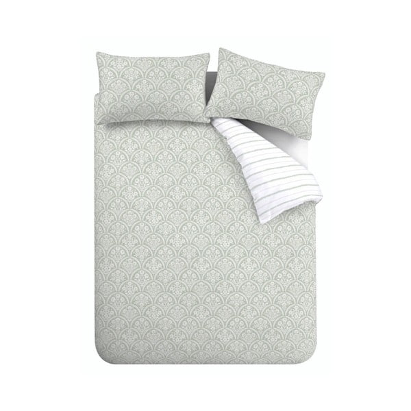 Biało-zielona pościel jednoosobowa z perkalu bawełnianego 135x200 cm Scallop Floral – Bianca