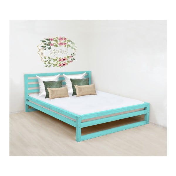 Turkusowe drewniane łóżko 2-osobowe Benlemi DeLuxe, 200x190 cm
