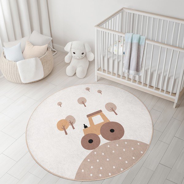 Beżowy dywan dziecięcy odpowiedni do prania ø100 cm Tractor World – Mila Home-image-2