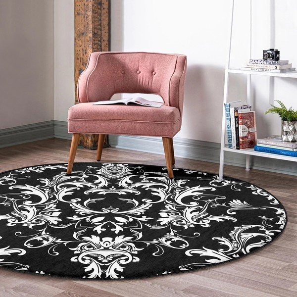 Czarno-biały okrągły dywan odpowiedni do prania i robotów sprzątających ø 80 cm Comfort – Mila Home-image-1