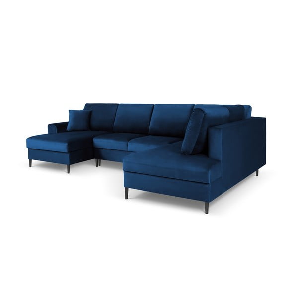 Niebieski aksamitny rozkładany narożnik ze schowkiem (prawostronny/w kształcie litery U) Kyoto – Cosmopolitan Design-image-3