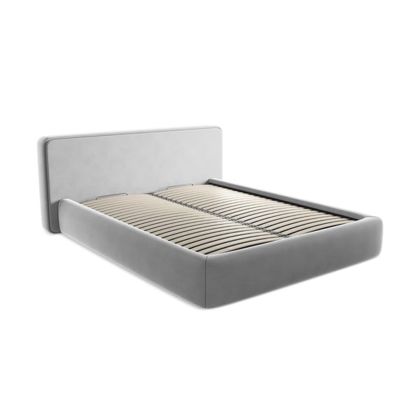 Szare tapicerowane łóżko dwuosobowe ze schowkiem i stelażem 160x200 cm Kiana – Makamii