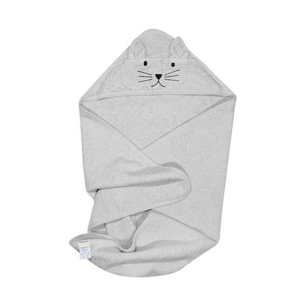 Szary bawełniany ręcznik dziecięcy z kapturkiem Kindsgut Cat-image-2