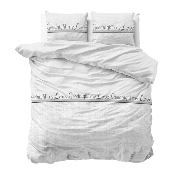 Biała pościel z mikroperkalu Sleeptime Goodnight my Love, 200x220 cm