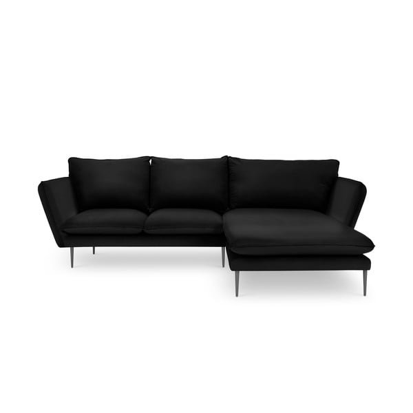 Czarna aksamitna sofa narożna Mazzini Sofas Acacia, prawostronna
