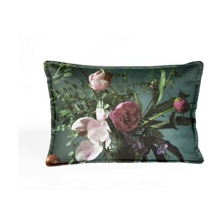 Zielona aksamitna poduszka z kwiatowym wzorem Velvet Atelier Bodegon, 50x35 cm
