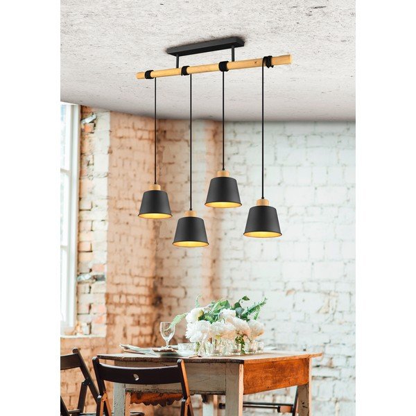 Czarno-naturalna lampa wisząca z metalowym kloszem ø 18 cm Harris – Trio-image-4