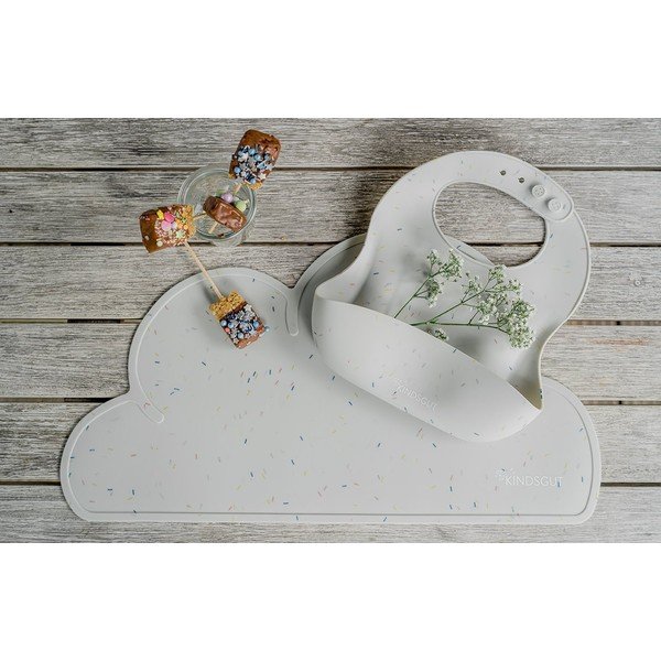 Biały silikonowy śliniak z kieszonką Kindsgut Bib Confetti-image-1