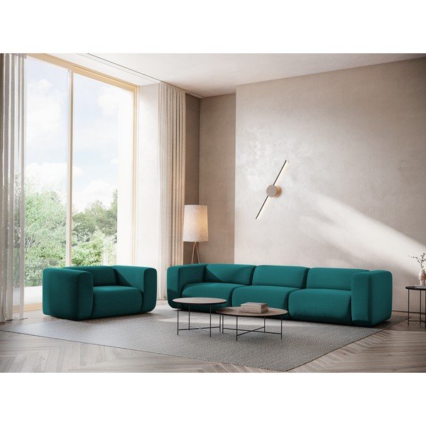 Turkusowa aksamitna sofa 319 cm Ekahi – Makamii-image-1