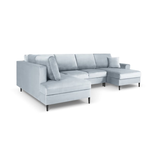 Jasnoniebieski aksamitny rozkładany narożnik ze schowkiem (lewostronny/w kształcie litery U) Kyoto – Cosmopolitan Design-image-3