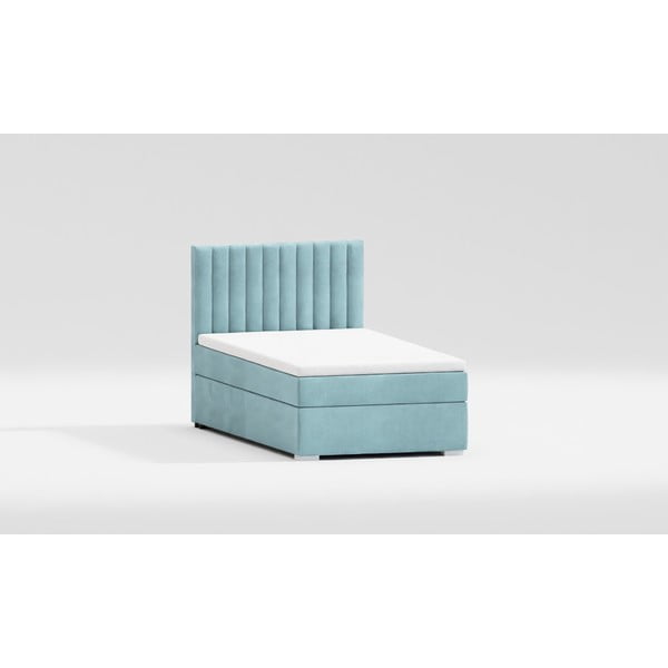 Jasnoniebieskie tapicerowane łóżko ze schowkiem i stelażem 100x200 cm Bunny – Ropez