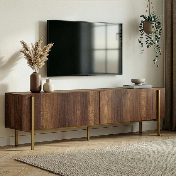 Szafka pod TV w dekorze orzecha w ciemnym naturalnym kolorze 180x45x30 cm Nexus – Kalune Design-image-1