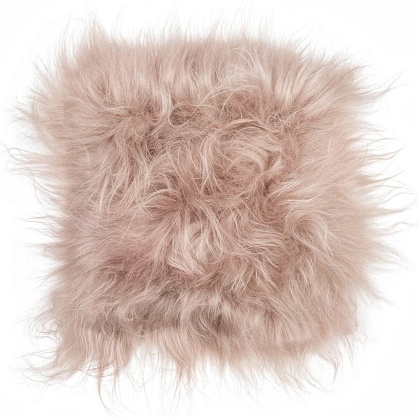 Jasnobeżowa poduszka na krzesło ze skóry jagnięcej z długim włosiem Arctic Fur Saddo, 37x37 cm