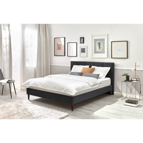 Antracytowe tapicerowane łóżko dwuosobowe ze stelażem 160x200 cm Vivara – Bobochic Paris-image-3