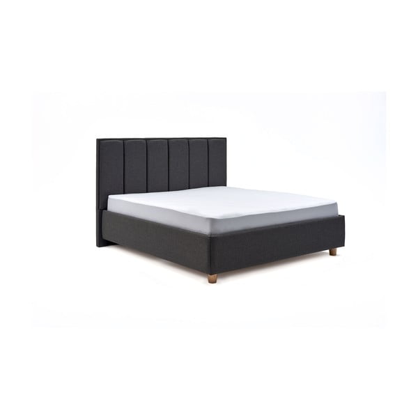 Ciemnoszare dwuosobowe łóżko ze schowkiem DlaSpania Wega, 160x200 cm