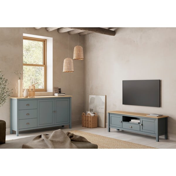 Szarozielona szafka pod TV z litego drewna sosnowego 158x53x40 cm Misti – Marckeric-image-1