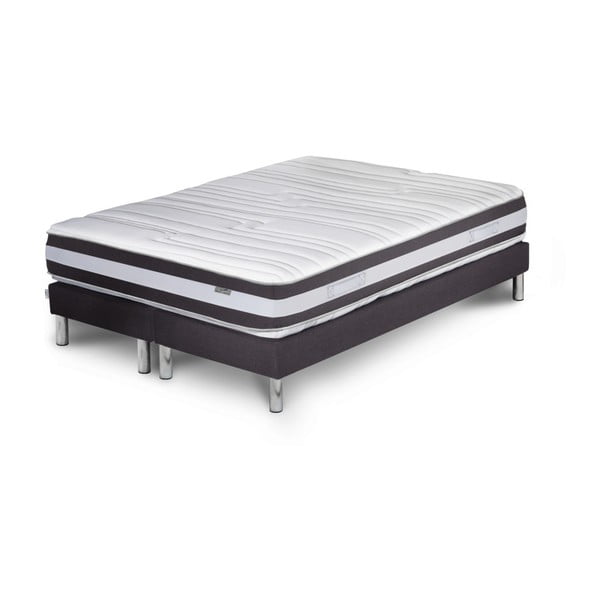 Ciemnoszare łóżko z materacem i podwójnym boxspringiem Stella Cadente Maison Mars Europa, 140x200 cm