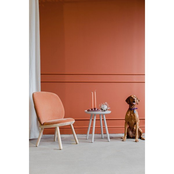 Pomarańczowy aksamitny fotel z jesionową konstrukcją z elementami skórzanymi EMKO Naïve-image-1