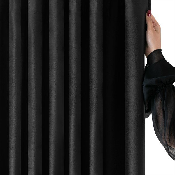 Czarna aksamitna zasłona częściowo zaciemniająca (dimout) 200x300 cm Velto – Filumi-image-3
