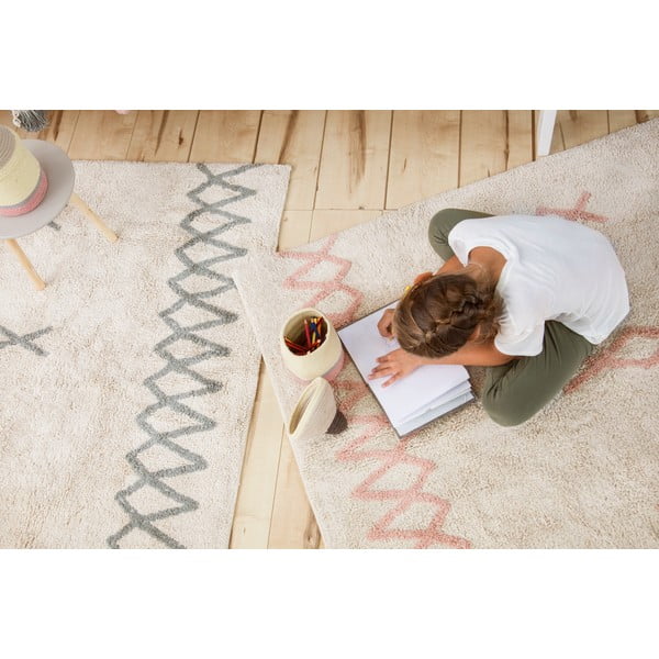 Niebiesko-kremowy bawełniany dywan tkany ręcznie odpowiedni do prania 120x160 cm Atlas Natural – Lorena Canals-image-3