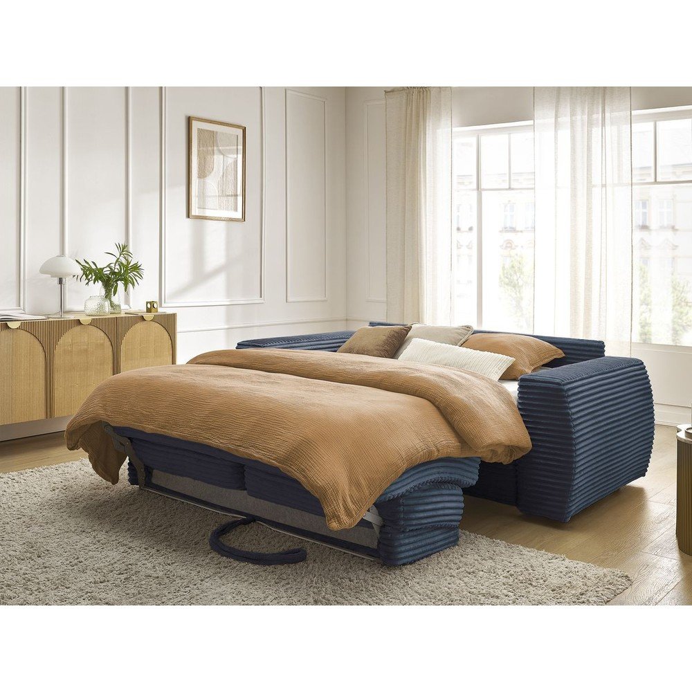Ciemnoniebieska sztruksowa rozkładana sofa do spania 240 cm Hugo – Bobochic Paris (zdjęcie 4)