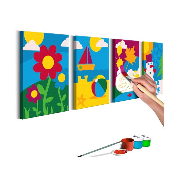 Zestaw płótna (4 szt.), farb i pędzli DIY Artgeist Four Seasons, 44x165 cm
