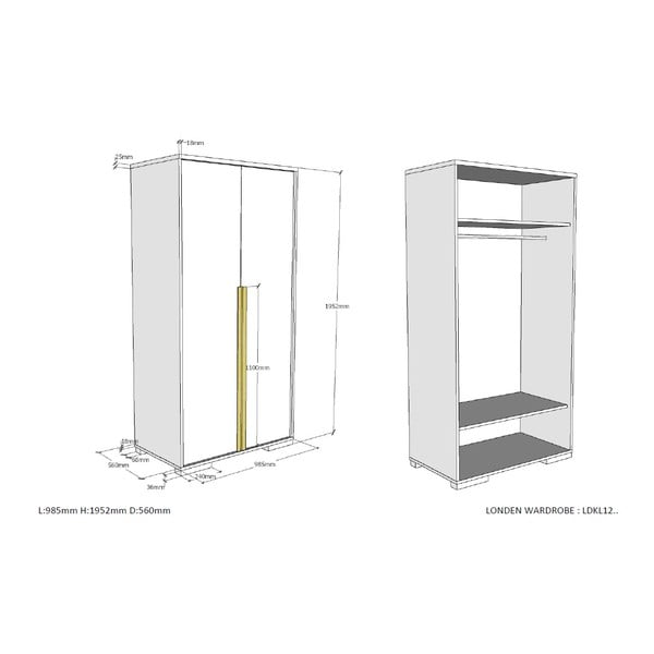 Ciemnoszara szafa dziecięca 98x195 cm London – Vipack-image-3