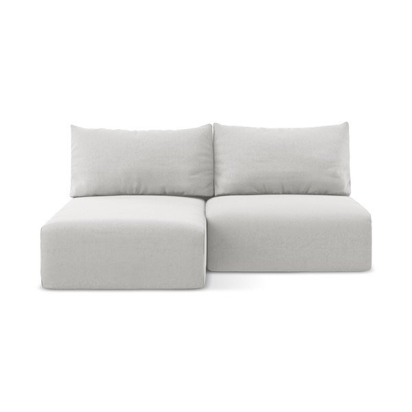 Jasnoszary aksamitny rozkładany/ze schowkiem narożnik (lewostronny/z szezlongiem) Kalena – Makamii