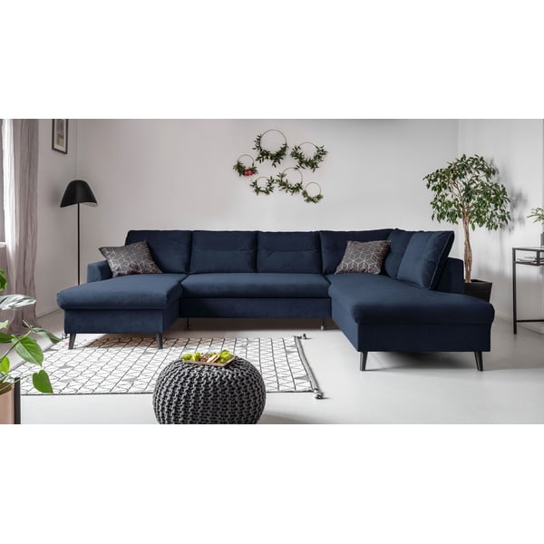 Ciemnoniebieska rozkładana sofa w kształcie litery "U" Miuform Stylish Stan, prawostronna-image-1