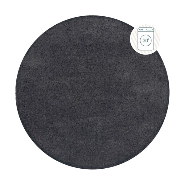 Ciemnoszary okrągły dywan z włókien z recyklingu odpowiedni do prania 180x180 cm Fluffy – Flair Rugs