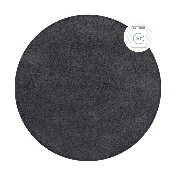 Ciemnoszary okrągły dywan z włókien z recyklingu odpowiedni do prania 180x180 cm Fluffy – Flair Rugs