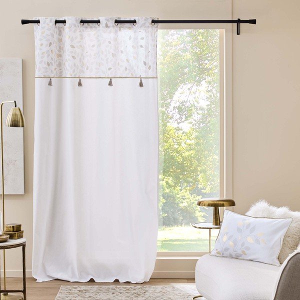 Biała zasłona z mieszanki bawełny 140x240 cm Duchesse – douceur d'intérieur-image-1