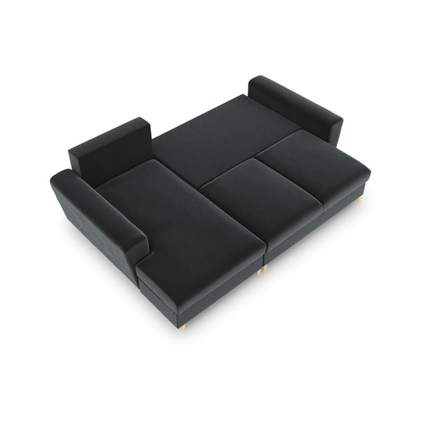 Ciemnoszary aksamitny rozkładany narożnik ze schowkiem (lewostronny/z szezlongiem) Kyoto – Cosmopolitan Design-image-2