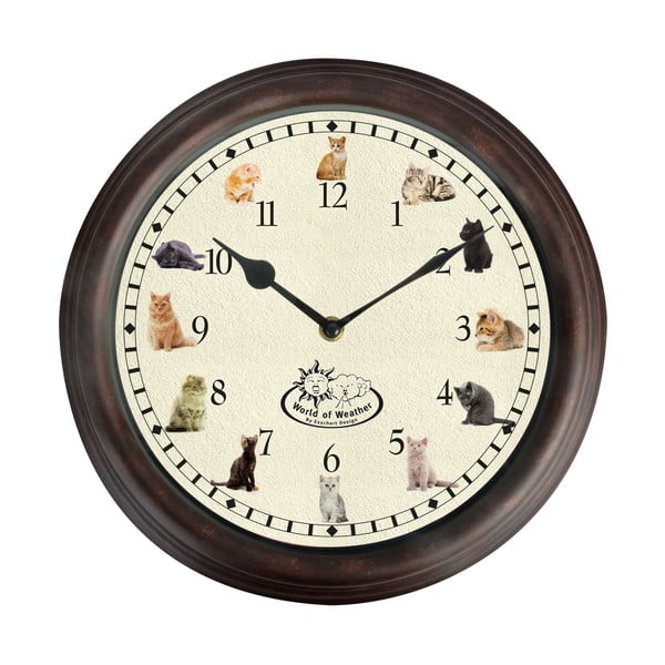 Zegar ścienny z motywem kotów Esschert Design, ⌀ 30 cm