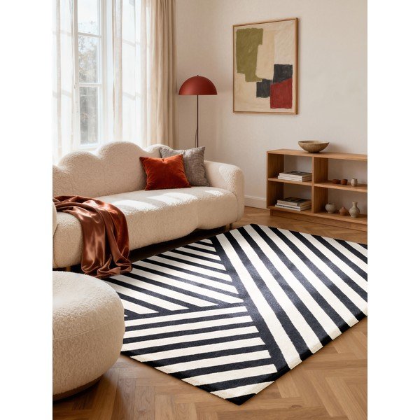 Czarno-biały wełniany dywan tkany ręcznie 120x180 cm Stryve Noir – Elle Decoration-image-1