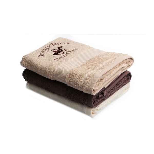 Zestaw beżowego, brązowego i kremowego ręcznika Beverly Hills Polo Club Tommy Orj, 50x100 cm
