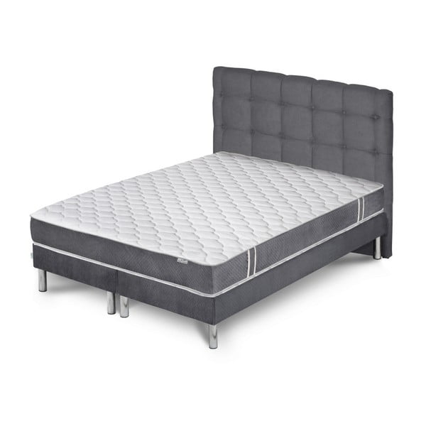 Szare łóżko z materacem i 2 boxspringami Stella Cadente Maison Syrius Dahla, 180x200 cm