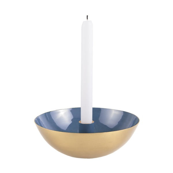 Niebieski świecznik z detalem w kolorze złota PT LIVING Tub, ⌀ 17 cm