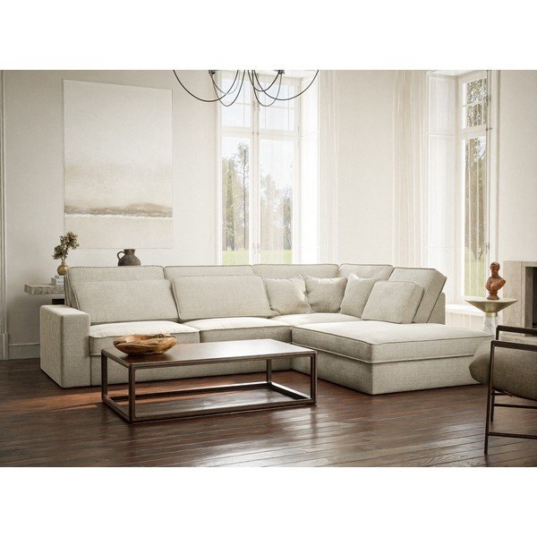 Szarobeżowy narożnik z tkaniny szenilowej (prawostronny/w kształcie litery L) Kirou – Maison de Rêve-image-1