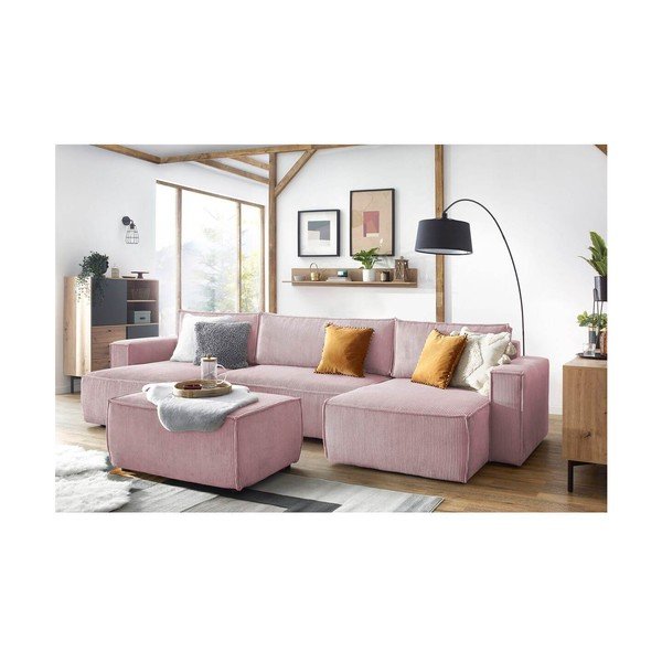 Jasnoróżowy sztruksowy puf Nihad – Bobochic Paris-image-4