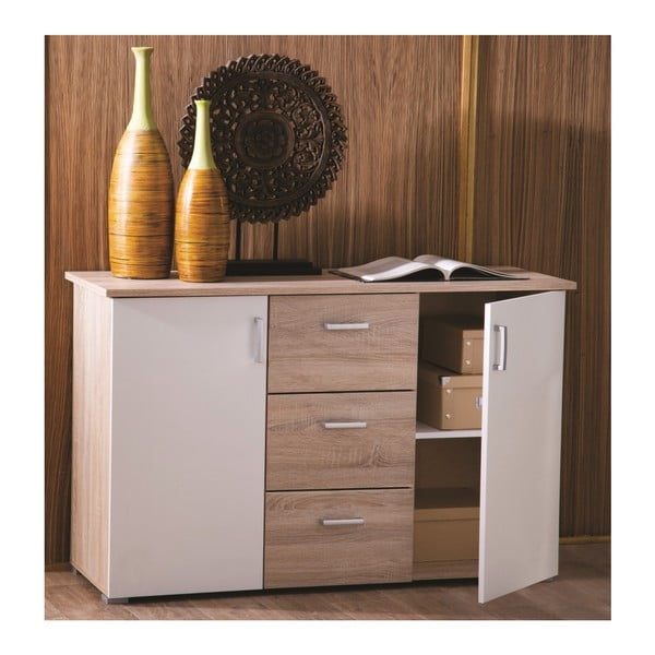 Dwudrzwiowa komoda z 3 szufladami w kolorze drewna 13Casa Function-image-3