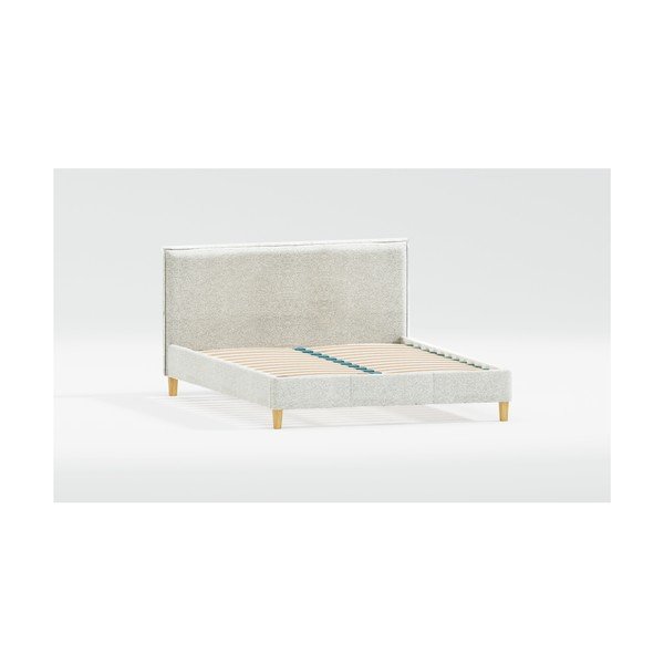 Beżowe tapicerowane łóżko dwuosobowe ze stelażem 200x200 cm Tina – Ropez-image-1