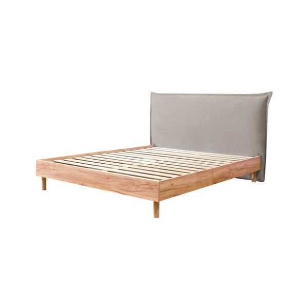 Jasnoszaro-naturalne łóżko dwuosobowe ze stelażem 160x200 cm Charlie – Bobochic Paris